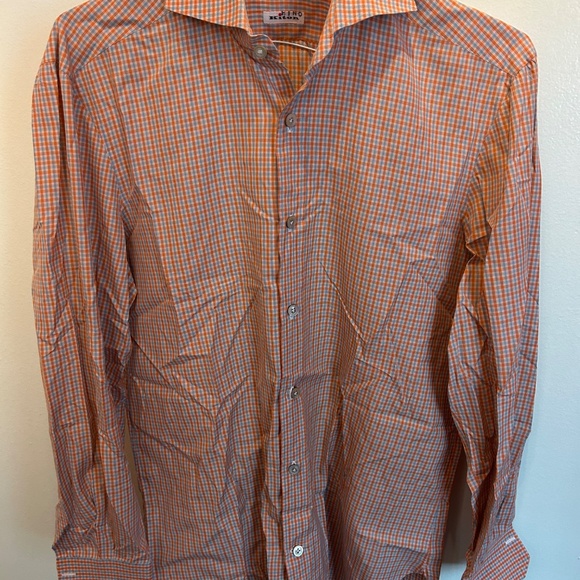 Kiton Orange Grey Spread Collar Dress Shirt 15.5 - Picture 3 of 7